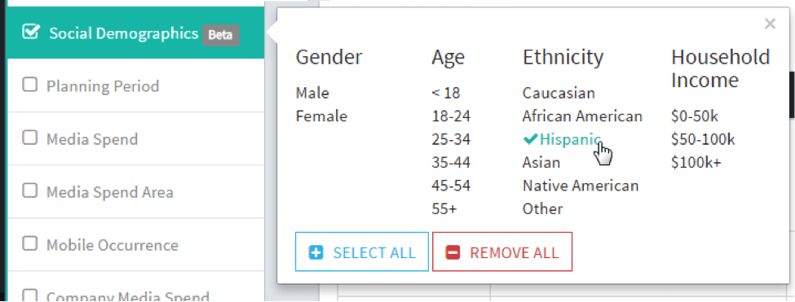 StatSocial Demographic Search Filters